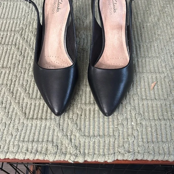 Clarks Black Heeled Slingback Shoes - Picture 8 of 10